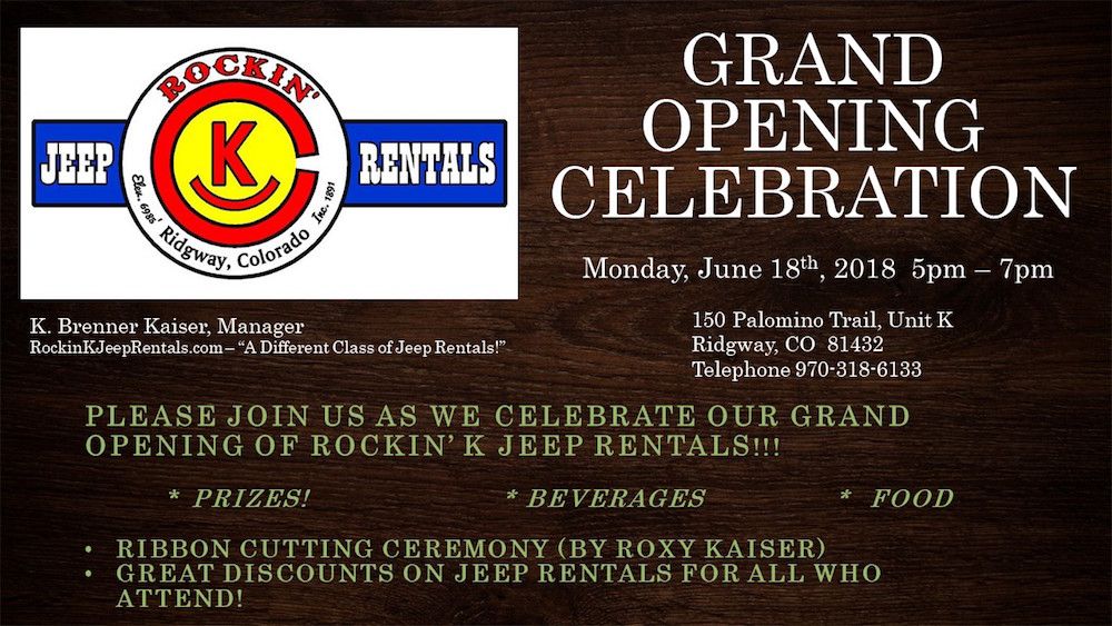 rockin k jeep rental grand opening announcement