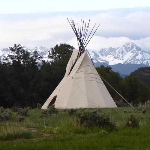 Ridgway State Park tipi at Visitor Center with Sneffels Peak