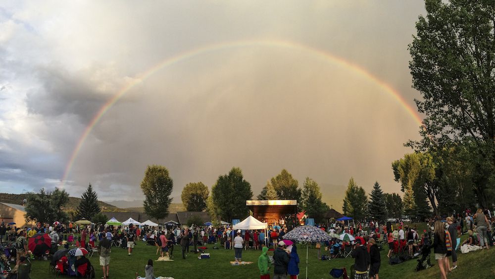 Rainbow over Ridgway's Hartwell Park during Summer Concert