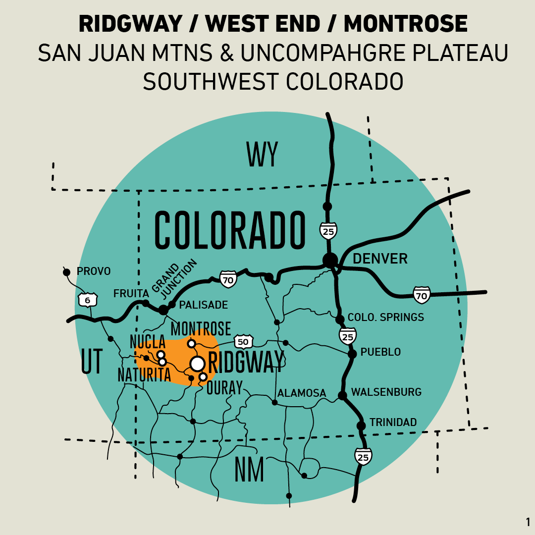 Southwest Colorado Map showing Gravel Adventure Field Guide Area